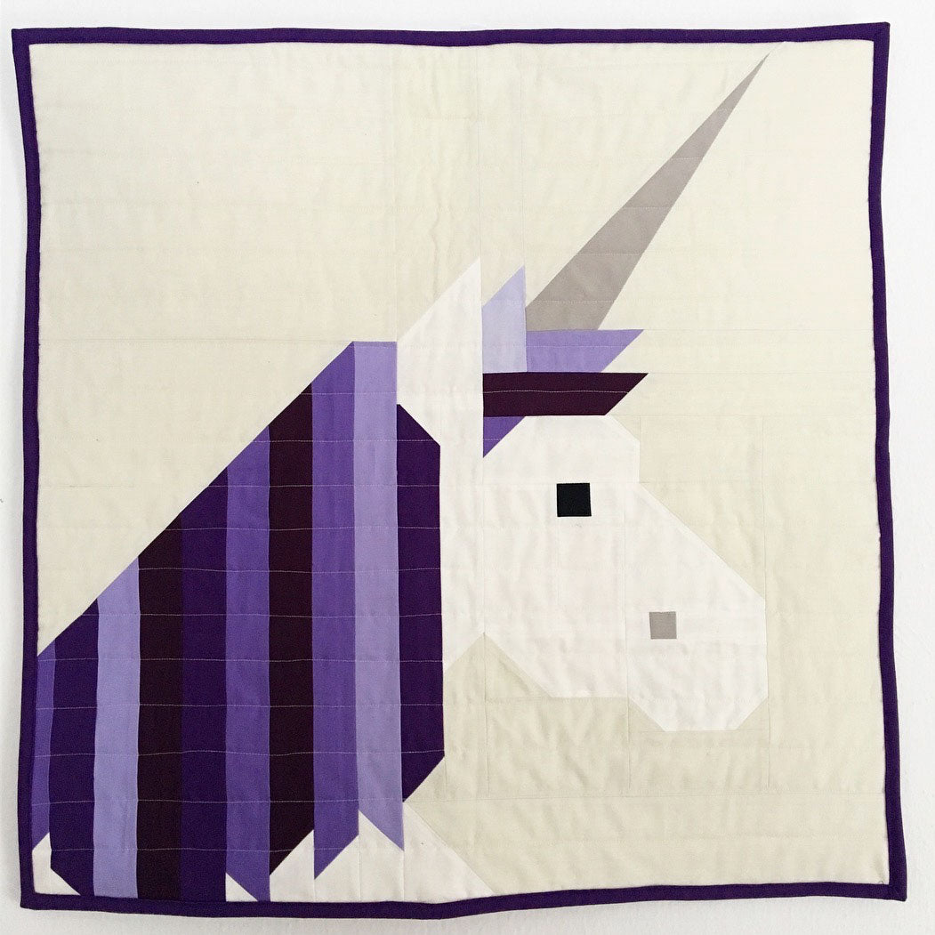 Purple Unicorn Quilt. Lisa The Unicorn Pattern by Elizabeth Hartman. Piece and Quilted by Fran of Cotton and Joy