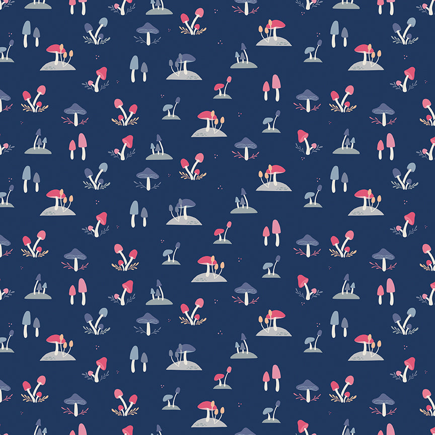 South Hill Toadstools in Navy by the 1/2 yard