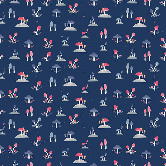 South Hill Toadstools in Navy by the 1/2 yard