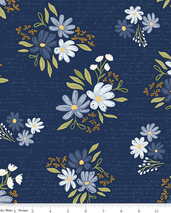 Between the Pages - Main in Navy by the 1/2 yard