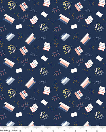 Between the Pages - Bookish Life in Navy by the 1/2 yard
