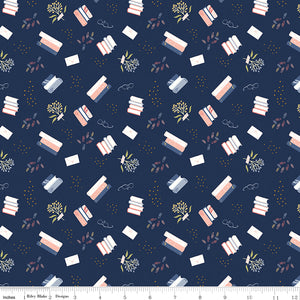 Between the Pages - Bookish Life in Navy by the 1/2 yard