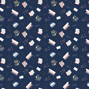 Between the Pages - Bookish Life in Navy by the 1/2 yard