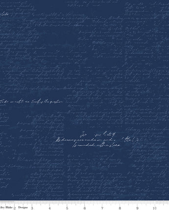 Between the Pages - Manuscript in Navy by the 1/2 yard