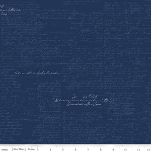Between the Pages - Manuscript in Navy by the 1/2 yard