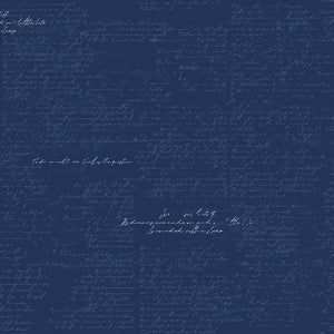 Between the Pages - Manuscript in Navy by the 1/2 yard