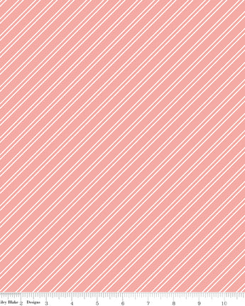 Between the Pages - Stripes in Coral by the 1/2 yard