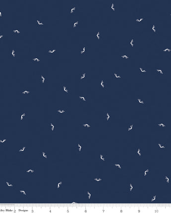 Between the Pages - Open Book in Navy by the 1/2 yard