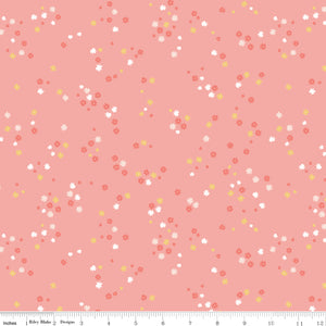 Between the Pages - Flowers in Coral by the 1/2 yard