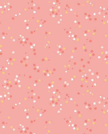 Between the Pages - Flowers in Coral by the 1/2 yard