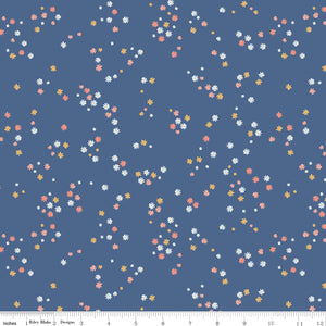 Between the Pages - Flowers in Denim by the 1/2 yard