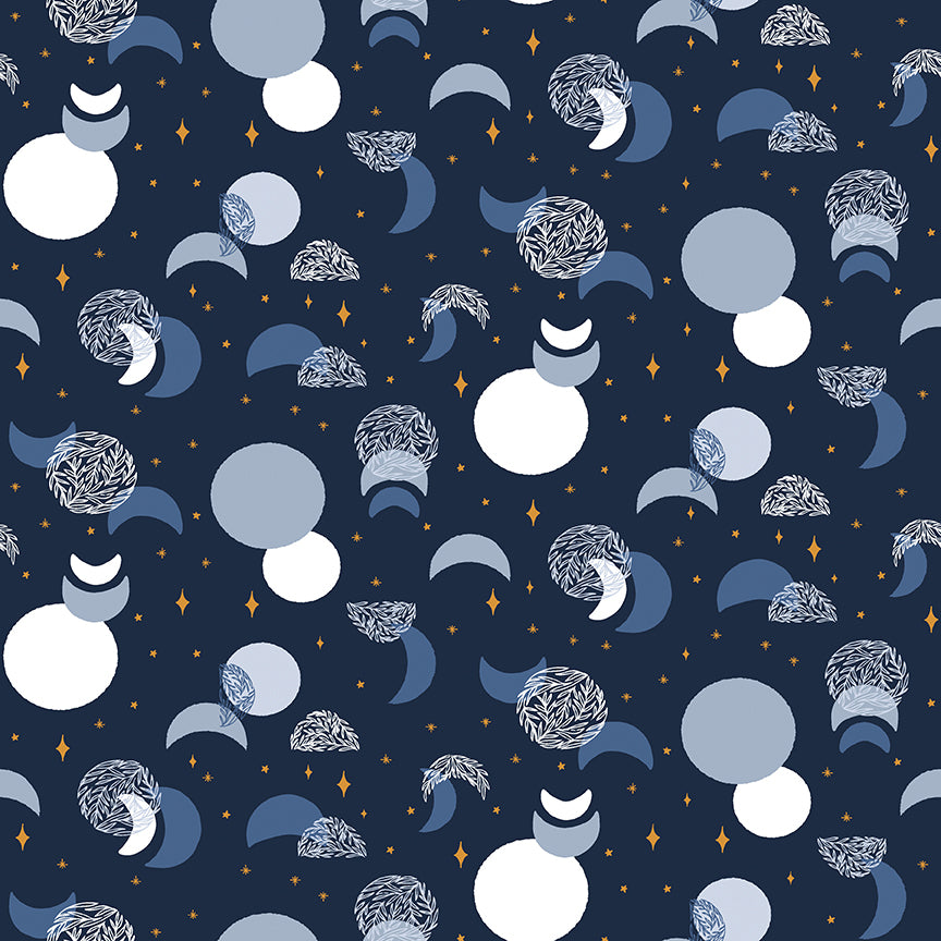 Moonchild Eclipse in Midnight (Gold Sparkle) by the 1/2 yard Cotton