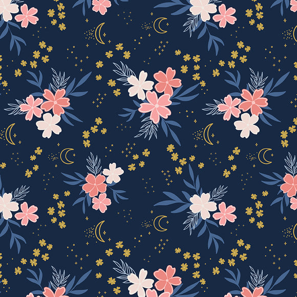 Moonchild Main in Midnight (Gold Sparkle) by the 1/2 yard Cotton and Joy