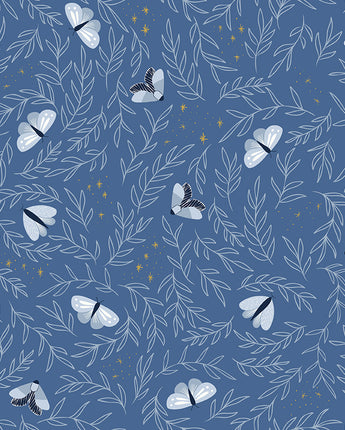 Moonchild Moths in Denim (Gold Sparkle) by the 1/2 yard