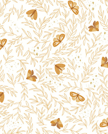 Moonchild Moths in Off-White (Gold Sparkle) by the 1/2 yard